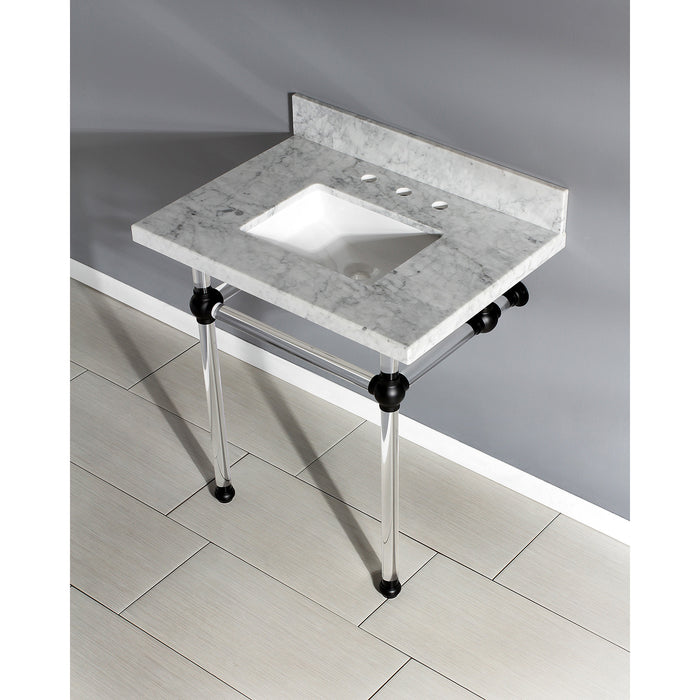 Kingston Tulare KVPB3030MASQ0 - Templeton 30-Inch Carrara Marble Vanity Top with Acrylic Legs (8-Inch, 3-Hole), Carrara Marble White/Matte Black