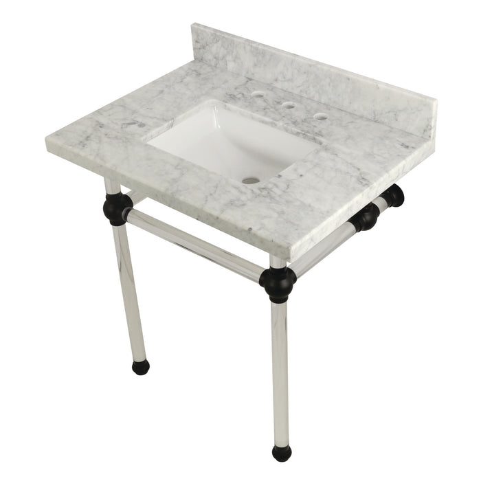 Kingston Tulare KVPB3030MASQ0 - Templeton 30-Inch Carrara Marble Vanity Top with Acrylic Legs (8-Inch, 3-Hole), Carrara Marble White/Matte Black