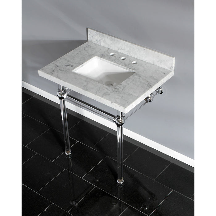 Kingston Tulare KVPB3030MASQ1 - Templeton 30-Inch Carrara Marble Vanity Top with Acrylic Legs (8-Inch, 3-Hole), Carrara Marble White/Polished Chrome