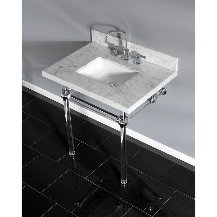 Kingston Tulare KVPB3030MASQ1 - Templeton 30-Inch Carrara Marble Vanity Top with Acrylic Legs (8-Inch, 3-Hole), Carrara Marble White/Polished Chrome