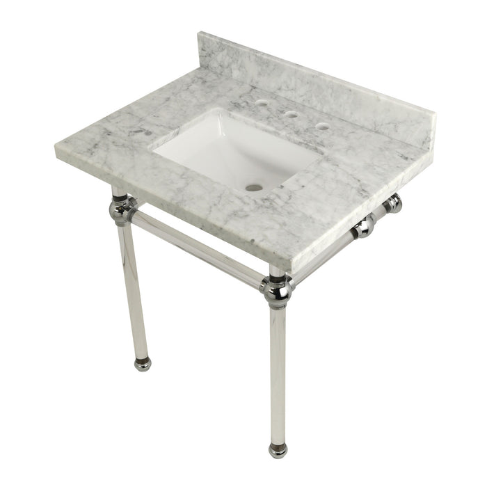 Kingston Tulare KVPB3030MASQ1 - Templeton 30-Inch Carrara Marble Vanity Top with Acrylic Legs (8-Inch, 3-Hole), Carrara Marble White/Polished Chrome