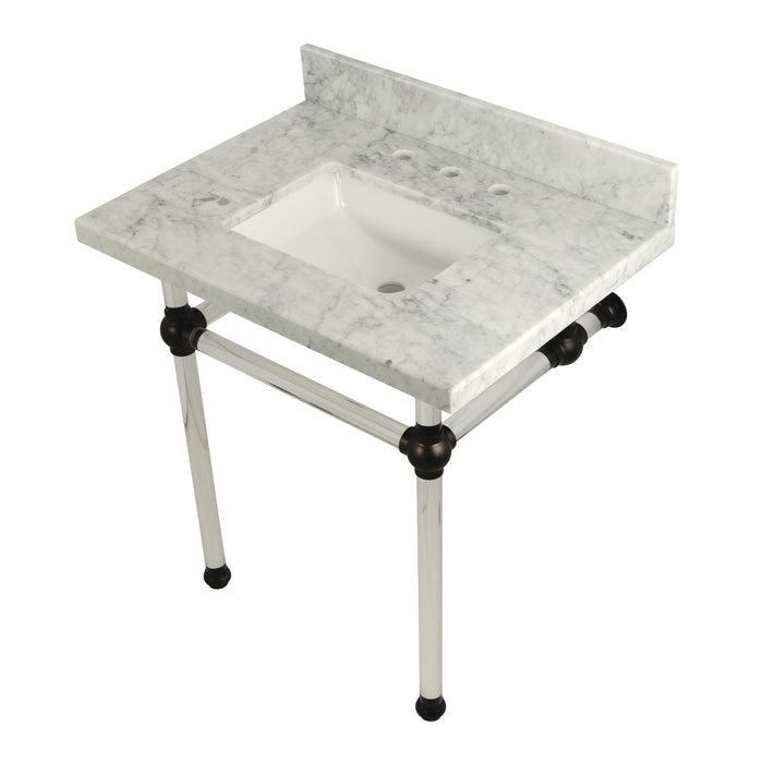 Kingston Tulare KVPB3030MASQ5 - Templeton 30-Inch Carrara Marble Vanity Top with Acrylic Legs (8-Inch, 3-Hole), Carrara Marble White/Oil Rubbed Bronze