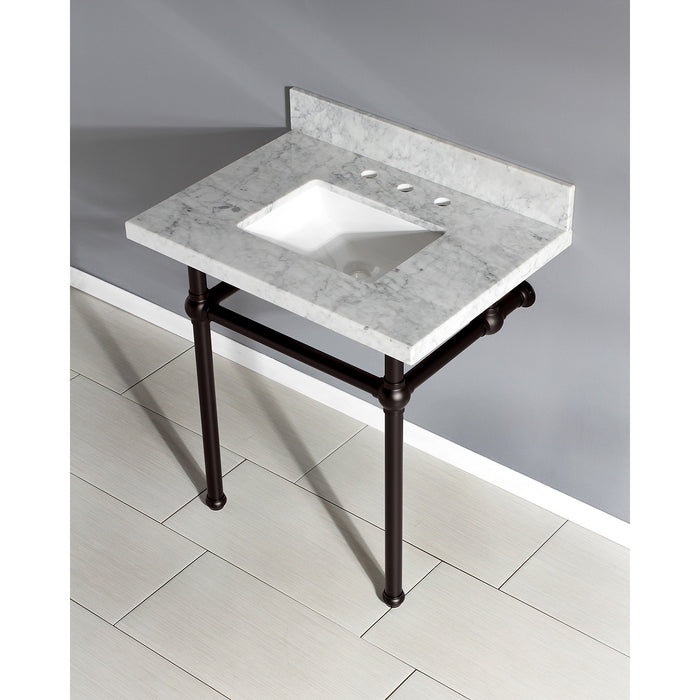 Kingston Heirloom KVPB3030MBSQ5 - Templeton 30-Inch Carrara Marble Vanity Top with Brass Legs (8-Inch, 3-Hole), Carrara Marble White/Oil Rubbed Bronze