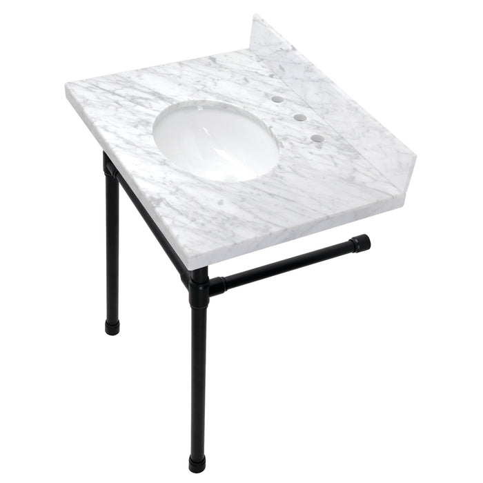 Kingston Tulare KVPB30M80ST - Dreyfuss 30-Inch Carrara Marble Vanity Top with Stainless Steel Legs (8-Inch, 3-Hole), Carrara Marble White/Matte Black