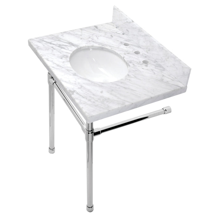Kingston Tulare KVPB30M81ST - Dreyfuss 30-Inch Carrara Marble Vanity Top with Stainless Steel Legs (8-Inch, 3-Hole), Carrara Marble White/Polished Chrome
