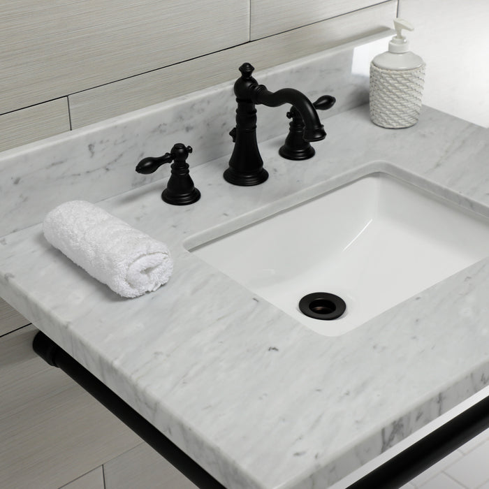 Kingston Tulare KVPB30M8SQ0ST - Dreyfuss 30-Inch Carrara Marble Vanity Top with Stainless Steel Legs (8-Inch, 3-Hole), Carrara Marble White/Matte Black