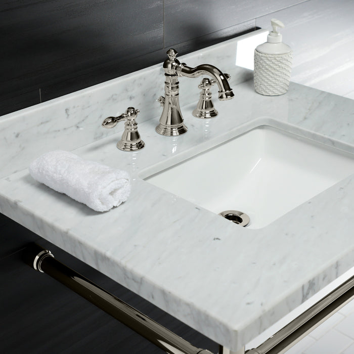 Kingston Tulare KVPB30M8SQ6ST - Dreyfuss 30-Inch Carrara Marble Vanity Top with Stainless Steel Legs (8-Inch, 3-Hole), Carrara Marble White/Polished Nickel