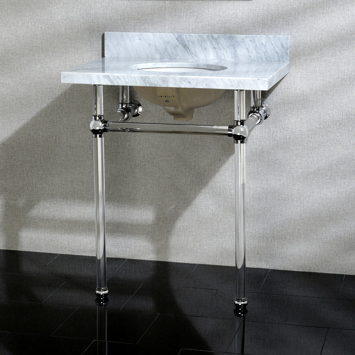 Kingston Tulare KVPB30MA1 - Templeton 30-Inch Carrara Marble Vanity Top with Acrylic Legs (8-Inch, 3-Hole), Carrara Marble White/Polished Chrome