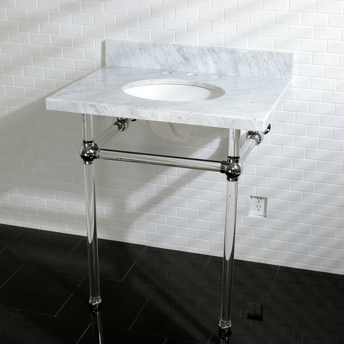 Kingston Tulare KVPB30MA1 - Templeton 30-Inch Carrara Marble Vanity Top with Acrylic Legs (8-Inch, 3-Hole), Carrara Marble White/Polished Chrome