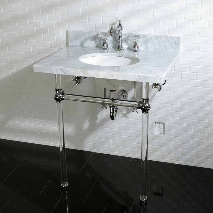 Kingston Tulare KVPB30MA1 - Templeton 30-Inch Carrara Marble Vanity Top with Acrylic Legs (8-Inch, 3-Hole), Carrara Marble White/Polished Chrome