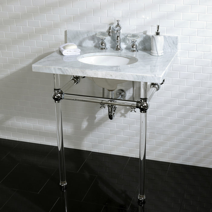 Kingston Tulare KVPB30MA1 - Templeton 30-Inch Carrara Marble Vanity Top with Acrylic Legs (8-Inch, 3-Hole), Carrara Marble White/Polished Chrome