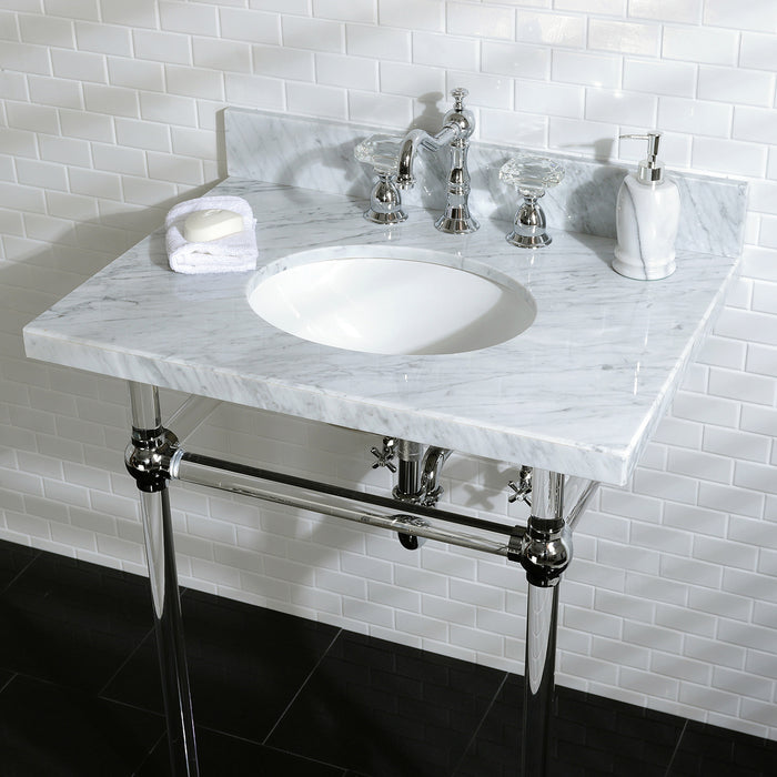 Kingston Tulare KVPB30MA1 - Templeton 30-Inch Carrara Marble Vanity Top with Acrylic Legs (8-Inch, 3-Hole), Carrara Marble White/Polished Chrome