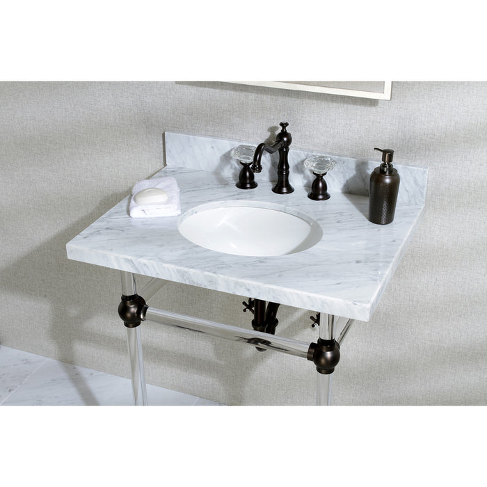 Kingston Tulare KVPB30MA5 - Templeton 30-Inch Carrara Marble Vanity Top with Acrylic Legs (8-Inch, 3-Hole), Carrara Marble White/Oil Rubbed Bronze