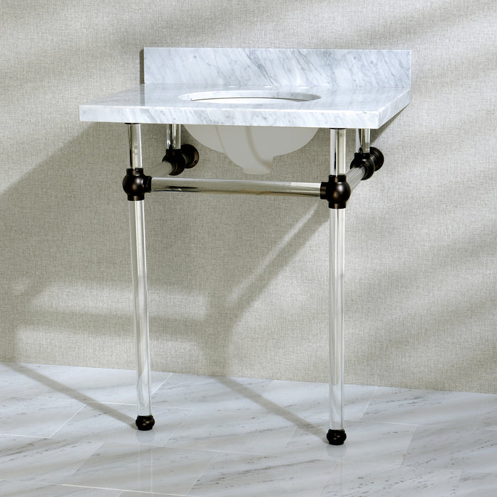 Kingston Tulare KVPB30MA5 - Templeton 30-Inch Carrara Marble Vanity Top with Acrylic Legs (8-Inch, 3-Hole), Carrara Marble White/Oil Rubbed Bronze