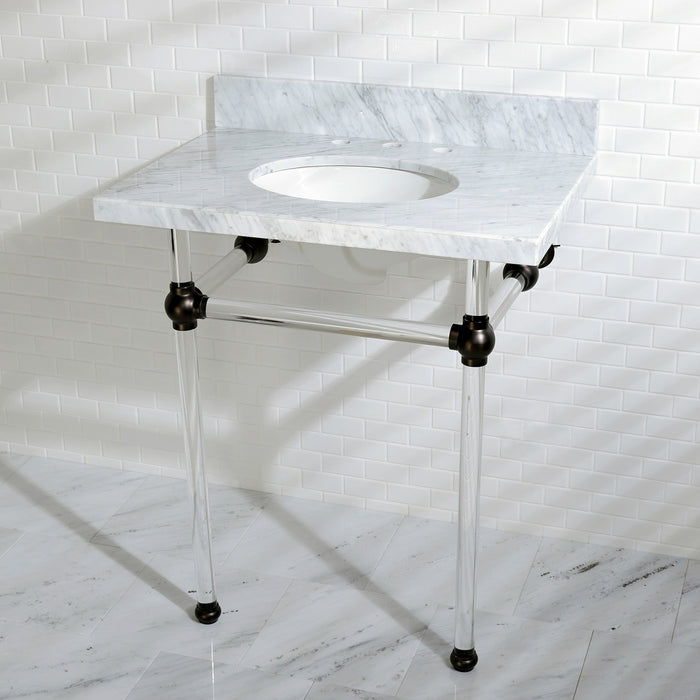 Kingston Tulare KVPB30MA5 - Templeton 30-Inch Carrara Marble Vanity Top with Acrylic Legs (8-Inch, 3-Hole), Carrara Marble White/Oil Rubbed Bronze
