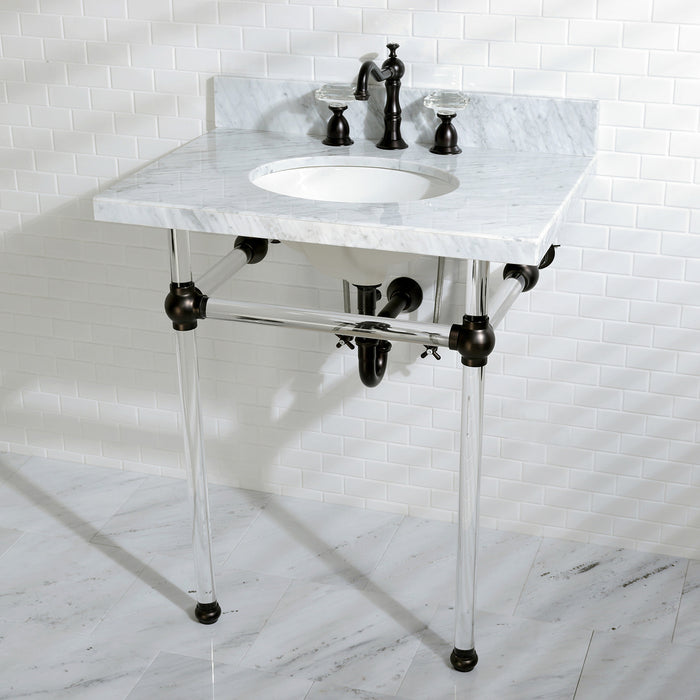 Kingston Tulare KVPB30MA5 - Templeton 30-Inch Carrara Marble Vanity Top with Acrylic Legs (8-Inch, 3-Hole), Carrara Marble White/Oil Rubbed Bronze