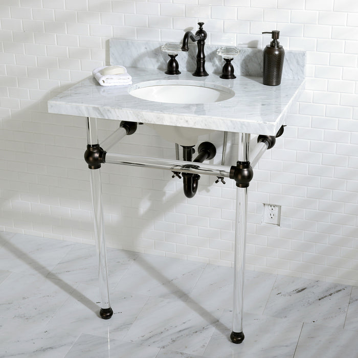 Kingston Tulare KVPB30MA5 - Templeton 30-Inch Carrara Marble Vanity Top with Acrylic Legs (8-Inch, 3-Hole), Carrara Marble White/Oil Rubbed Bronze