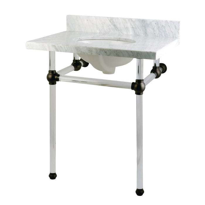 Kingston Tulare KVPB30MA5 - Templeton 30-Inch Carrara Marble Vanity Top with Acrylic Legs (8-Inch, 3-Hole), Carrara Marble White/Oil Rubbed Bronze