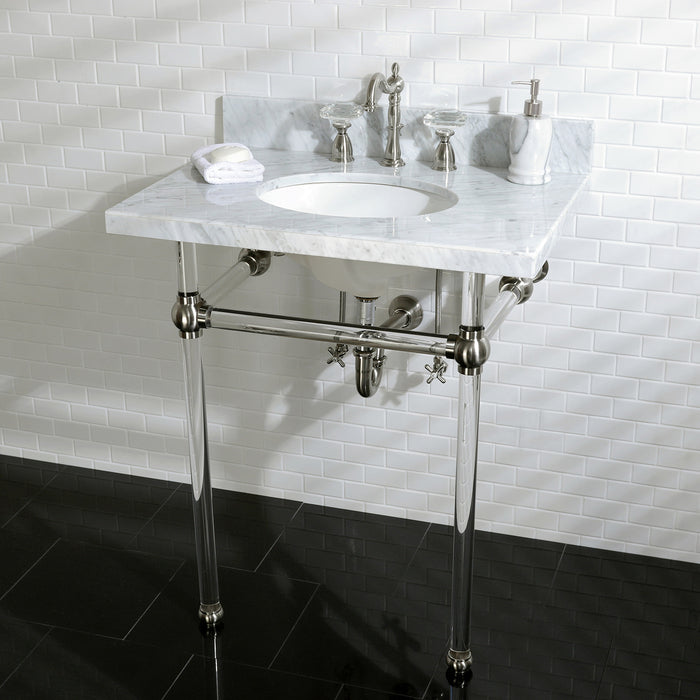 Kingston Tulare KVPB30MA8 - Templeton 30-Inch Carrara Marble Vanity Top with Acrylic Legs (8-Inch, 3-Hole), Carrara Marble White/Brushed Nickel