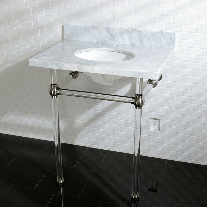 Kingston Tulare KVPB30MA8 - Templeton 30-Inch Carrara Marble Vanity Top with Acrylic Legs (8-Inch, 3-Hole), Carrara Marble White/Brushed Nickel