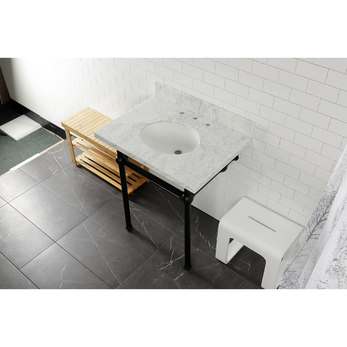 Kingston Heirloom KVPB30MB0 - Templeton 30-Inch Carrara Marble Vanity Top with Brass Legs (8-Inch, 3-Hole), Carrara Marble White/Matte Black