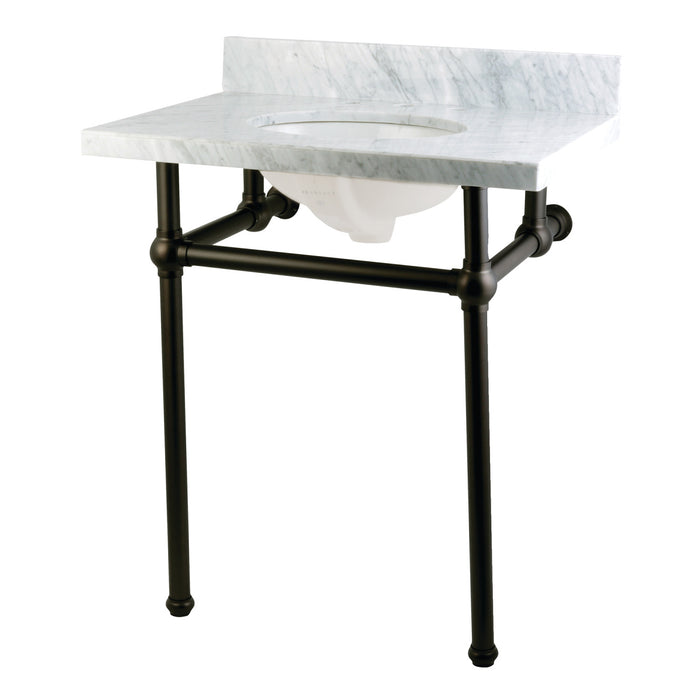 Kingston Heirloom KVPB30MB0 - Templeton 30-Inch Carrara Marble Vanity Top with Brass Legs (8-Inch, 3-Hole), Carrara Marble White/Matte Black