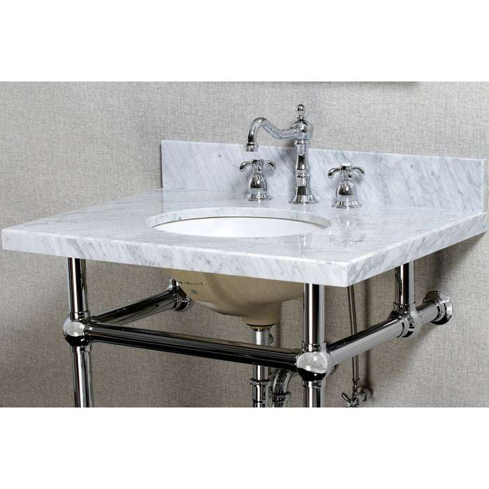 Kingston Heirloom KVPB30MB1 - Templeton 30-Inch Carrara Marble Vanity Top with Brass Legs (8-Inch, 3-Hole), Carrara Marble White/Polished Chrome
