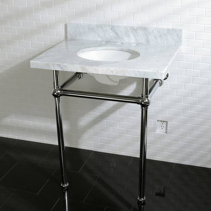 Kingston Heirloom KVPB30MB1 - Templeton 30-Inch Carrara Marble Vanity Top with Brass Legs (8-Inch, 3-Hole), Carrara Marble White/Polished Chrome
