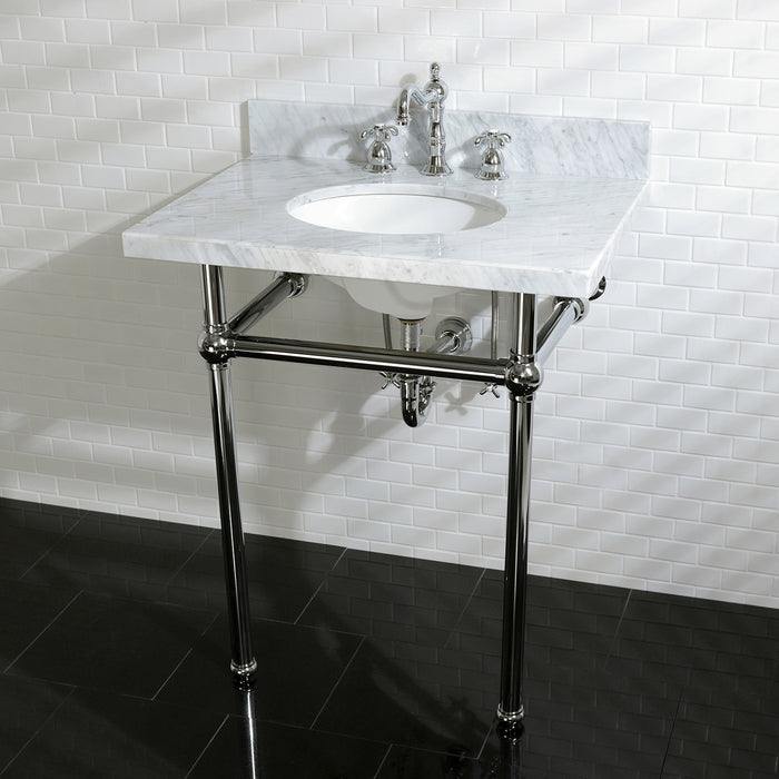 Kingston Heirloom KVPB30MB1 - Templeton 30-Inch Carrara Marble Vanity Top with Brass Legs (8-Inch, 3-Hole), Carrara Marble White/Polished Chrome