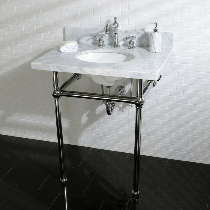 Kingston Heirloom KVPB30MB1 - Templeton 30-Inch Carrara Marble Vanity Top with Brass Legs (8-Inch, 3-Hole), Carrara Marble White/Polished Chrome