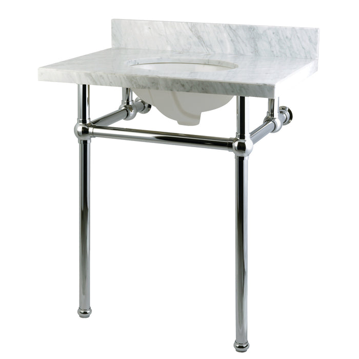 Kingston Heirloom KVPB30MB1 - Templeton 30-Inch Carrara Marble Vanity Top with Brass Legs (8-Inch, 3-Hole), Carrara Marble White/Polished Chrome