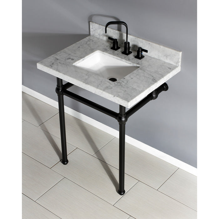 Kingston Heirloom KVPB30MBSQ0 - Templeton 30-Inch Carrara Marble Vanity Top with Brass Legs (8-Inch, 3-Hole), Carrara Marble White/Matte Black