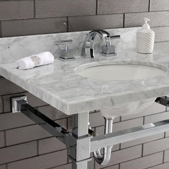 Kingston Sona KVPB30MOQ1 - Monarch 30-Inch Carrara Marble Console Sink with Stainless Steel Legs (8-Inch, 3-Hole), Carrara Marble White/Polished Chrome