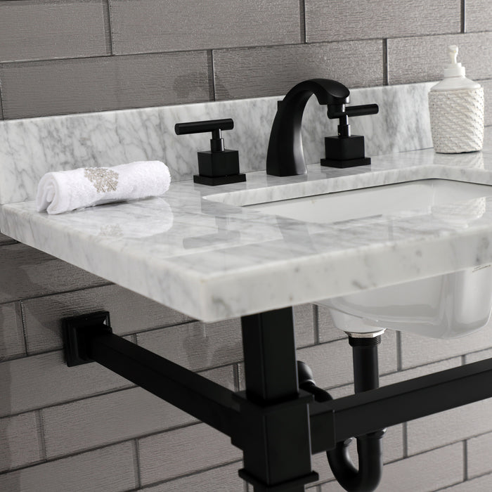 Kingston Sona KVPB30MSQ0 - Monarch 30-Inch Carrara Marble Console Sink with Stainless Steel Legs (8-Inch, 3-Hole), Carrara Marble White/Matte Black