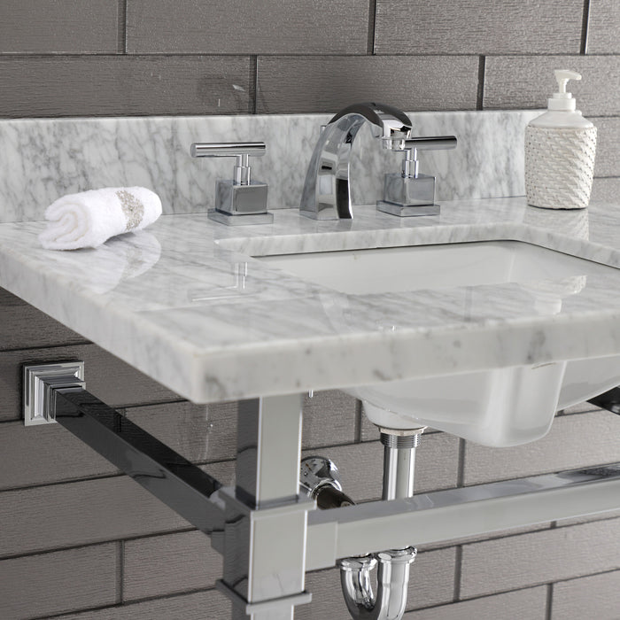 Kingston Sona KVPB30MSQ1 - Monarch 30-Inch Carrara Marble Console Sink with Stainless Steel Legs (8-Inch, 3-Hole), Carrara Marble White/Polished Chrome
