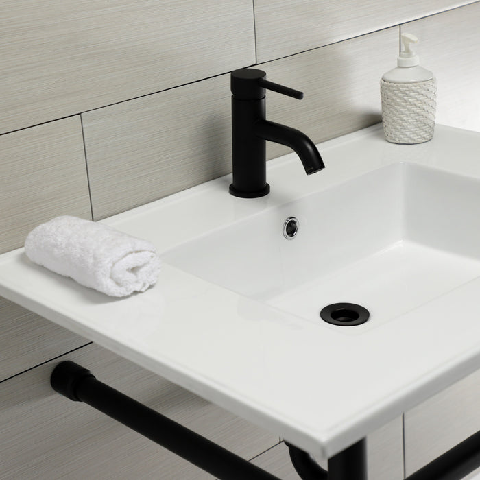Kingston Tulare KVPB3122710 - Dreyfuss 31-Inch Ceramic Console Sink with Stainless Steel Legs (1-Hole), White/Matte Black