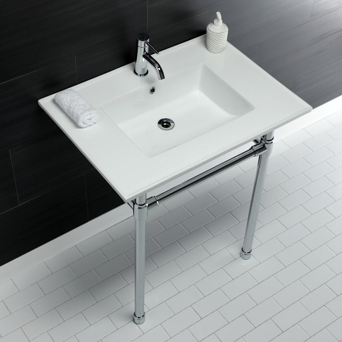 Kingston Tulare KVPB3122711 - Dreyfuss 31-Inch Ceramic Console Sink with Stainless Steel Legs (1-Hole), White/Polished Chrome