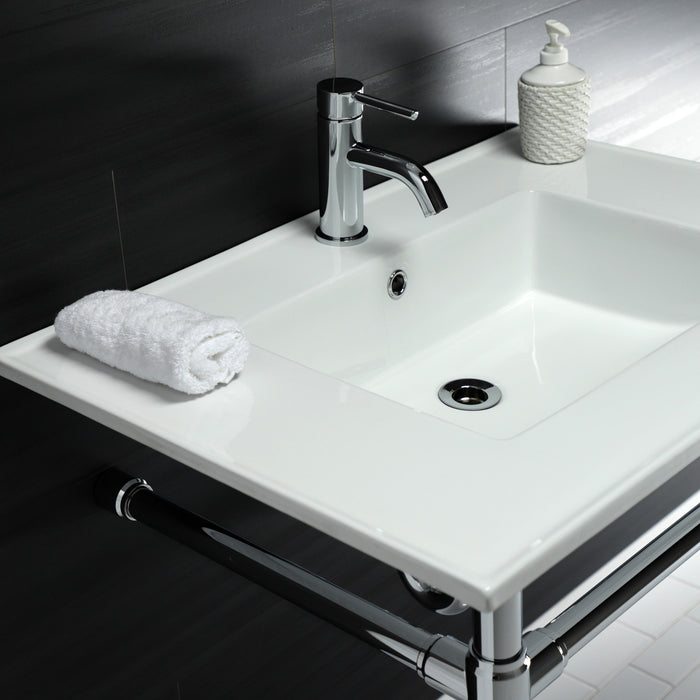 Kingston Tulare KVPB3122711 - Dreyfuss 31-Inch Ceramic Console Sink with Stainless Steel Legs (1-Hole), White/Polished Chrome