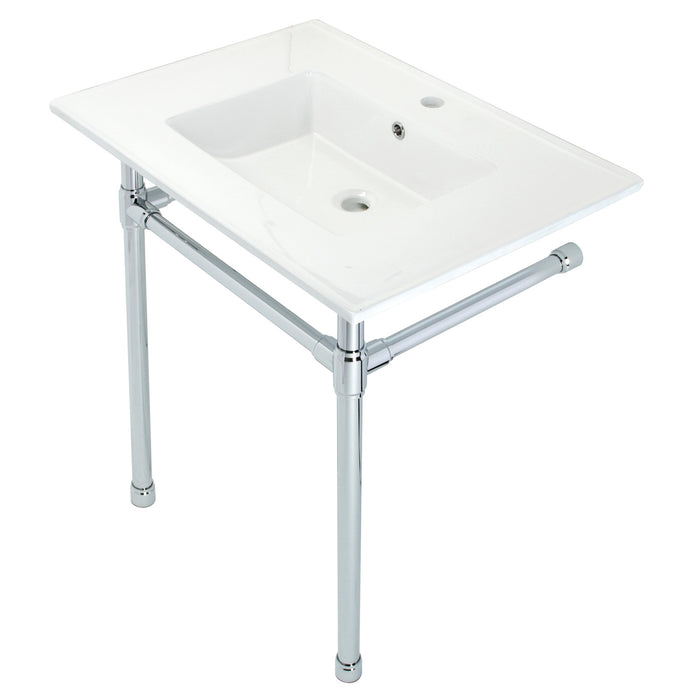 Kingston Tulare KVPB3122711 - Dreyfuss 31-Inch Ceramic Console Sink with Stainless Steel Legs (1-Hole), White/Polished Chrome
