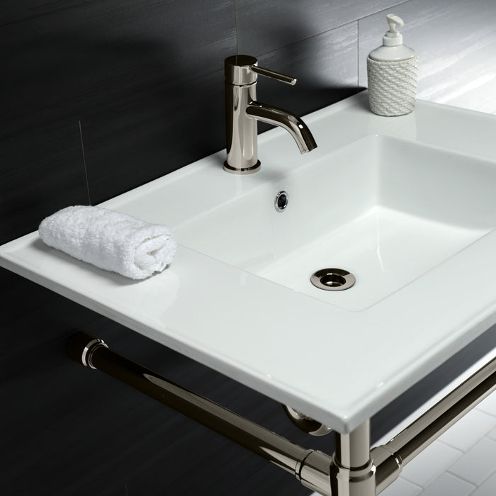 Kingston Tulare KVPB3122716 - Dreyfuss 31-Inch Ceramic Console Sink with Stainless Steel Legs (1-Hole), White/Polished Nickel