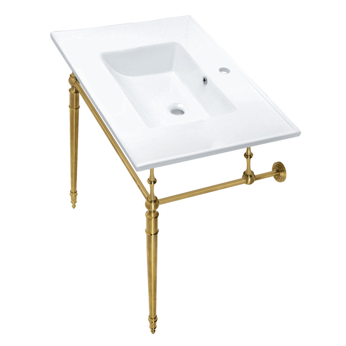 Kingston Heirloom KVPB312271BB - Edwardian 31-Inch Ceramic Console Sink with Brass Legs (1-Hole), White/Brushed Brass