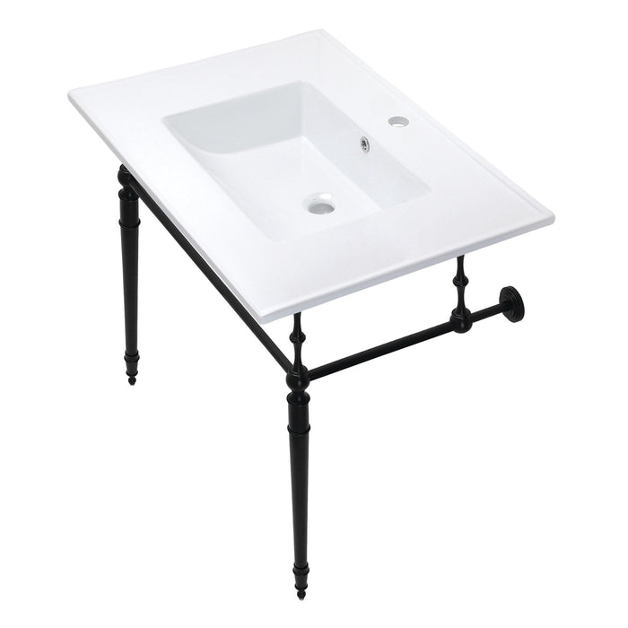 Kingston Heirloom KVPB312271MB - Edwardian 31-Inch Ceramic Console Sink with Brass Legs (1-Hole), White/Matte Black