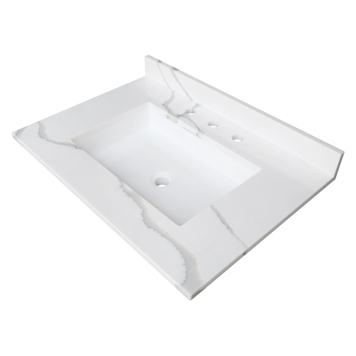 Kingston Sona KVPB3122L38SQ - Montesquieu 31-Inch Solid Surface Vanity Top (8" Faucet Drillings), Calacatta Marble White/Glossy