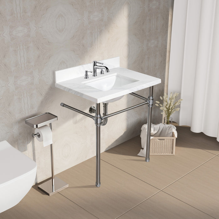 Kingston Mayorca KVPB3122W38CL 31-Inch Calacatta Quartz Vanity Top (8" Faucet Drillings), Quartz White