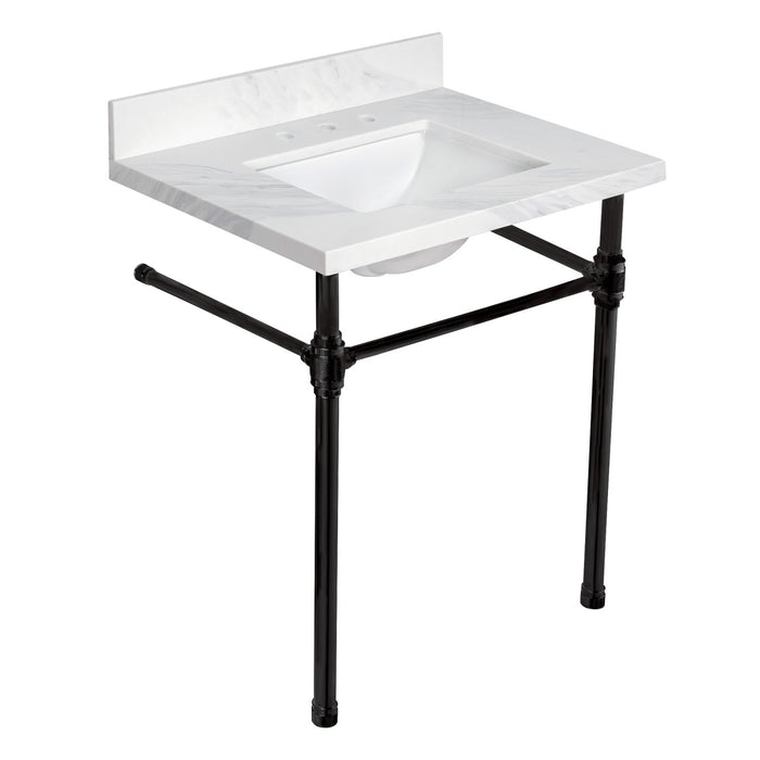 Kingston Mayorca KVPB3122W38CLV0 31-Inch Quartz Console Sink with Brass Legs (8-Inch, 3-Hole), Quartz White/Matte Black