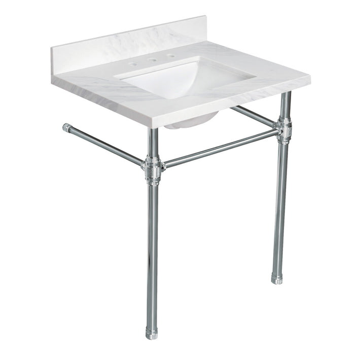 Kingston Mayorca KVPB3122W38CLV1 31-Inch Quartz Console Sink with Brass Legs (8-Inch, 3-Hole), Quartz White/Polished Chrome