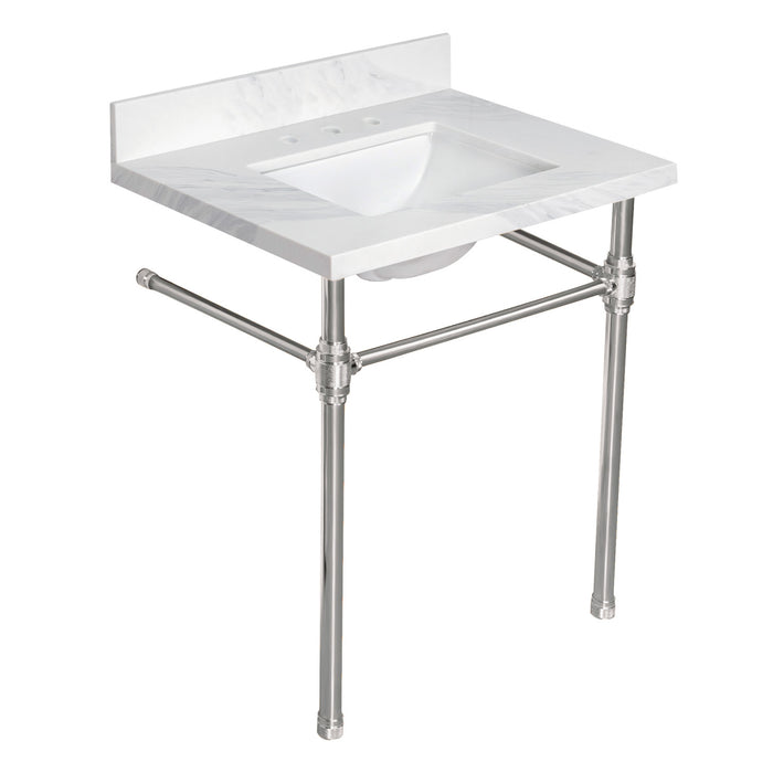 Kingston Mayorca KVPB3122W38CLV6 31-Inch Quartz Console Sink with Brass Legs (8-Inch, 3-Hole), Quartz White/Polished Nickel