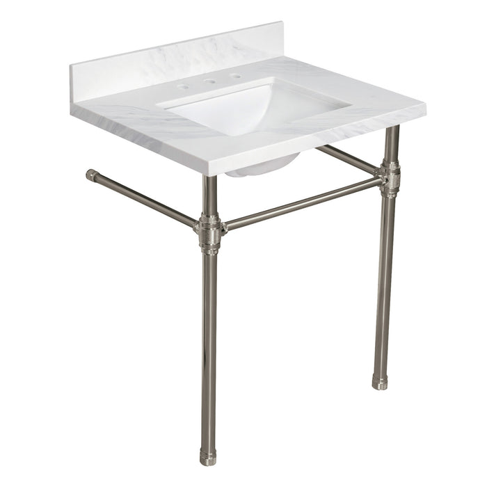 Kingston Mayorca KVPB3122W38CLV8 31-Inch Quartz Console Sink with Brass Legs (8-Inch, 3-Hole), Quartz White/Brushed Nickel