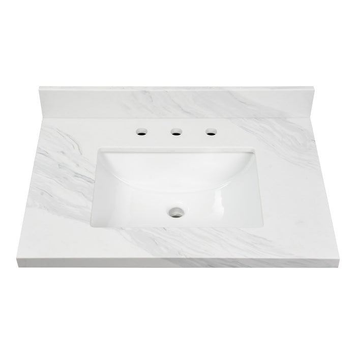 Kingston Mayorca KVPB3122W38CL 31-Inch Quartz Vanity Top (8" Faucet Drillings), Quartz White