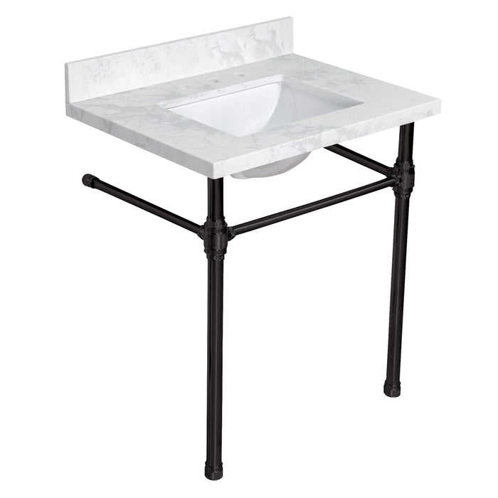 Kingston Mayorca KVPB3122W38CRV0 31-Inch Quartz Console Sink with Brass Legs (8-Inch, 3-Hole), Quartz White/Matte Black